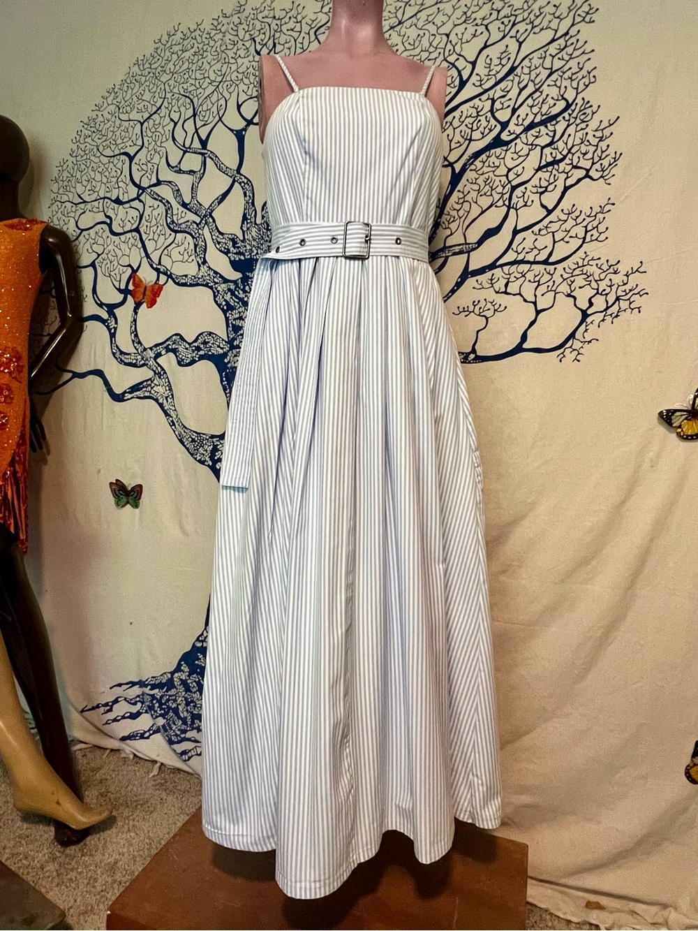 a new day White and Blue Striped Maxi Dress with Belt